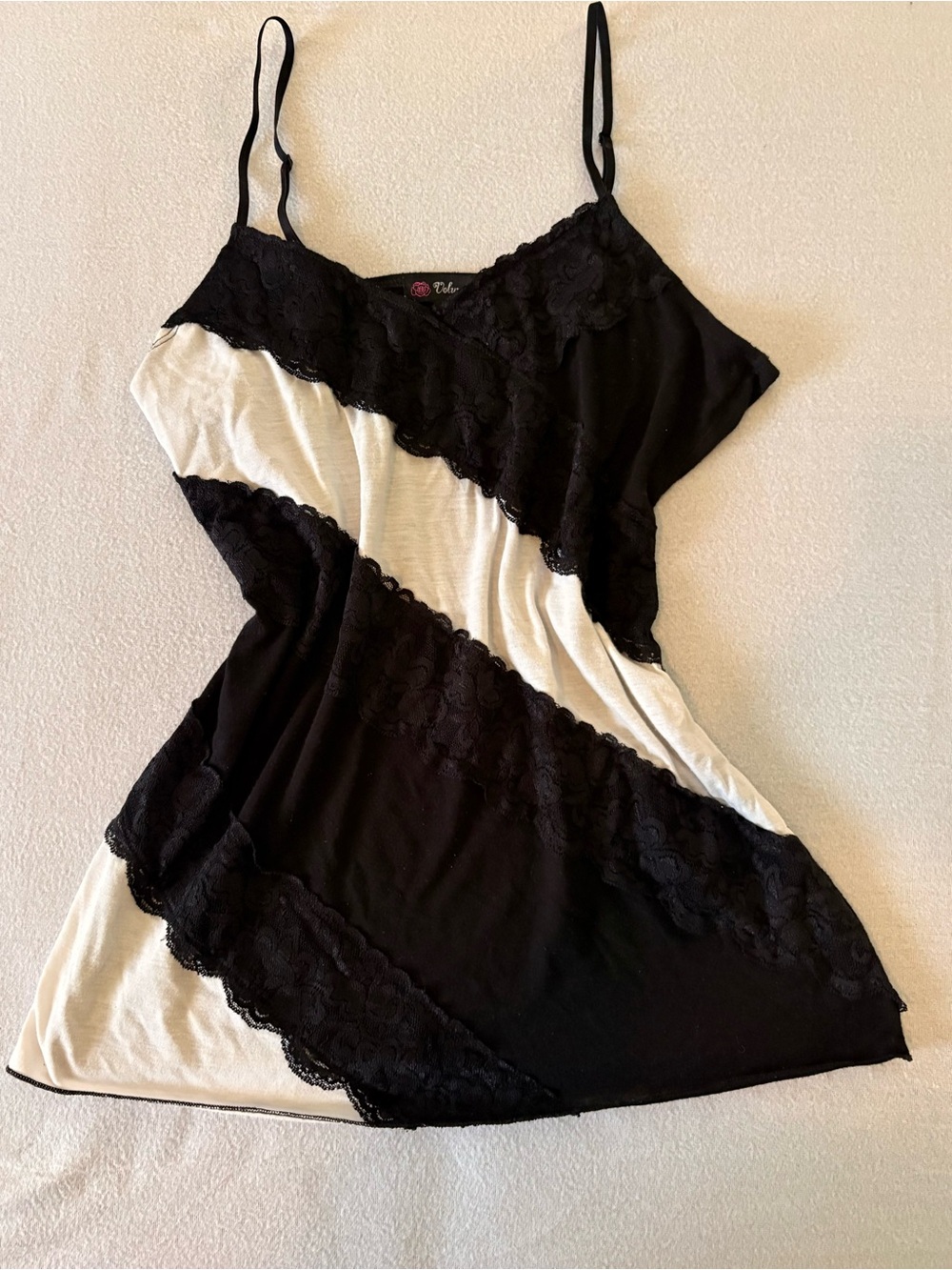 Lace-Trim Black & Cream Diagonal Cami - Women's